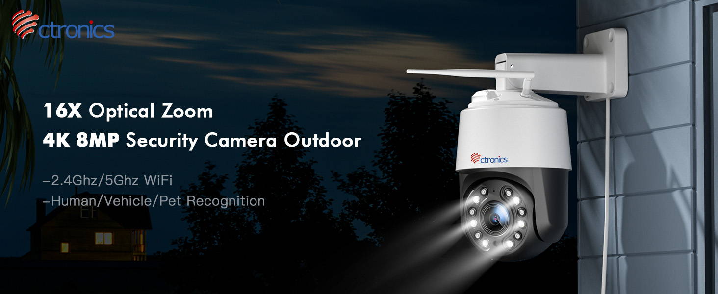 4K 16X Optical Zoom CCTV Security Camera Outdoor with Auto Tracking/Cr